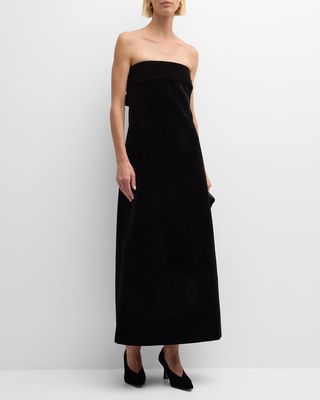 Strapless A-Line Velvet Maxi Dress