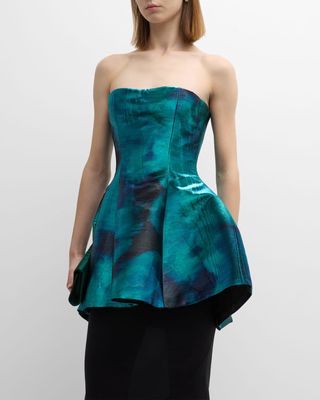 Strapless Abstract-Print Mini Bell Dress