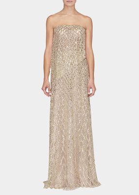 Strapless Beaded Column Gown