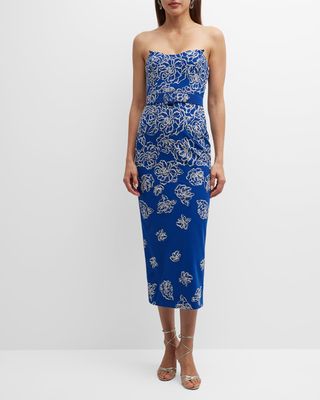 Strapless Beaded Embroidered Midi Dress