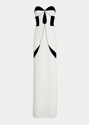 Strapless Bicolor Panel Column Gown