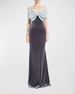 Strapless Bow-Front Velvet Gown