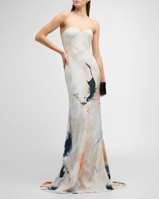 Strapless Bustier Printed Trumpet Gown