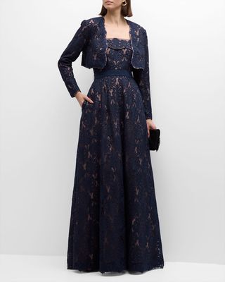 Strapless Corded Lace Gown and Jacket Set