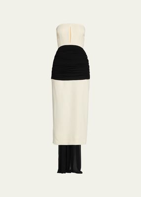 Strapless Cutout Midi Dress with Contrast Train