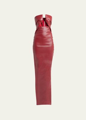 Strapless Cutout Wax-Denim Bustier Gown