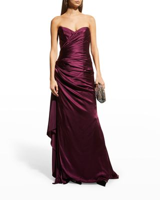 Strapless Draped Silk Charmeuse Gown