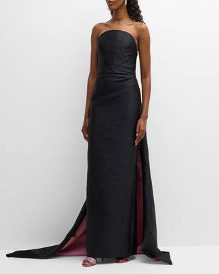 Strapless Evening Gown With Bi-Color Train