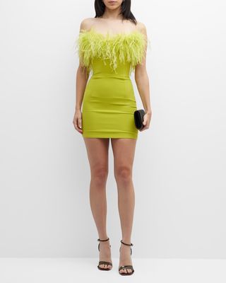 Strapless Feather-Trim Mini Dress