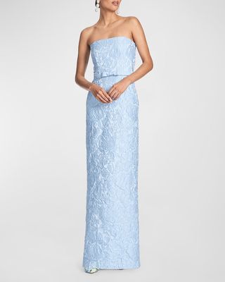 Strapless Floral Jacquard Column Gown