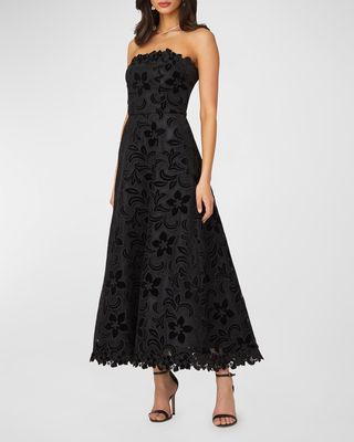 Strapless Floral Velvet Lace Gown