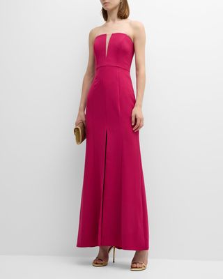 Strapless Front-Slit Twill Gown