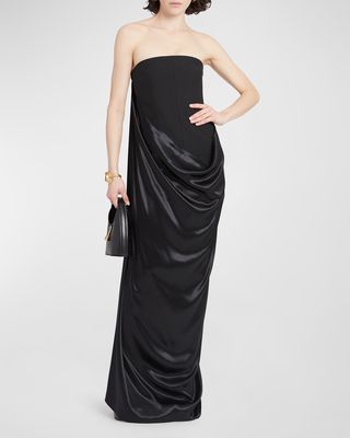 Strapless Gown with Draped Satin Detail
