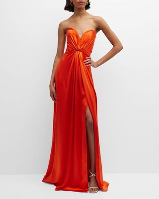 Strapless Gown with Twist-Draped Bodice