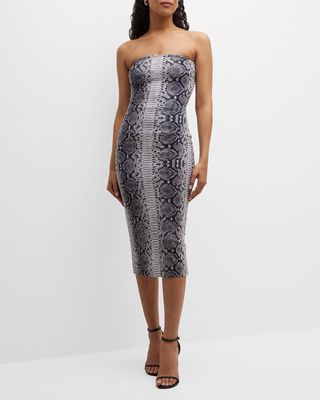 Strapless Knee-Length Python-Print Dress