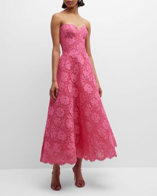 Strapless Lace Tea-Length Dress