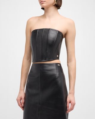 Strapless Leather Crop Corset Top