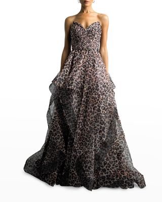 Strapless Leopard-Print Gown