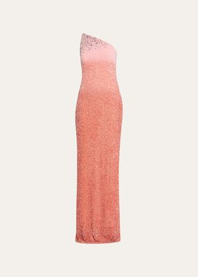 Strapless Ombre Sequin Gown with Oversized Crystals
