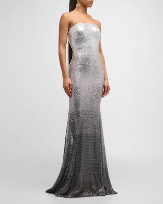 Strapless Ombre Sequin Trumpet Gown