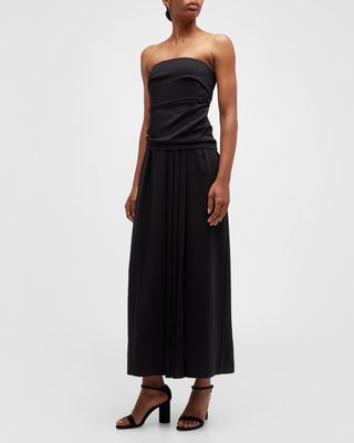 Strapless Pleated Ankle Dress