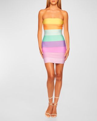 Strapless Rainbow Bandage Mini Dress