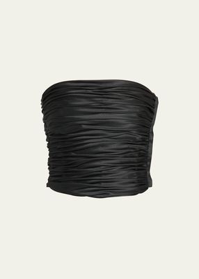 Strapless Ruched Bustier Silk Top