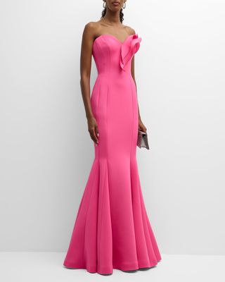 Strapless Ruffle-Trim Sweetheart Mermaid Gown