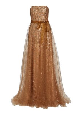 Strapless Sequin-Embellished Gown