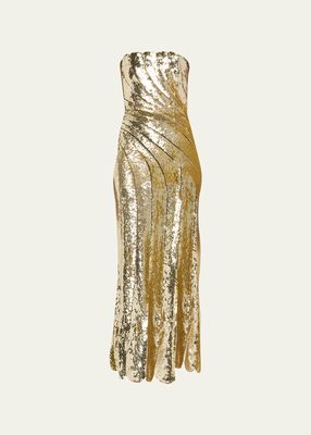 Strapless Sequin-Embellished Wave Scallop Dress