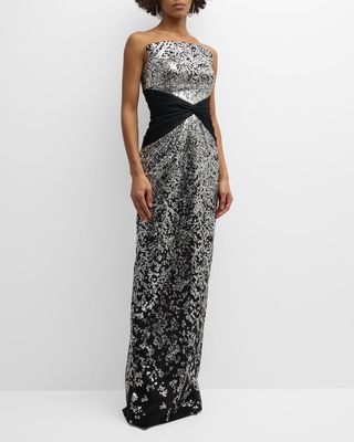 Strapless Sequin Embroidered Tulle Twisted Gown