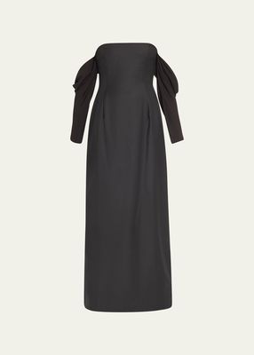 Strapless Silk-Sleeve Maxi Dress