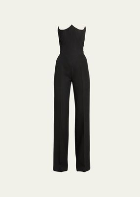 Strapless Tailored Jumpsuit with Lace-Up Back
