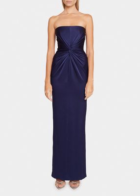 Strapless Twisted Satin Crepe Column Gown