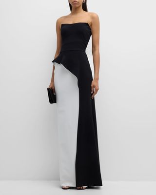 Strapless Two-Tone Column Gown