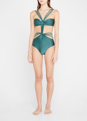Strappy Cutout Metallic One-Piece Swimsuit
