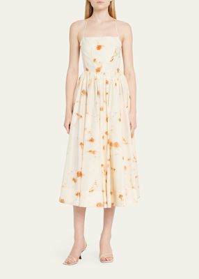 Strappy Floral-Print Apron Midi Dress