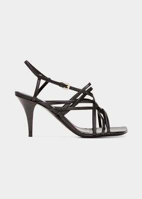 Strappy Lambskin Caged Ankle-Strap Sandals