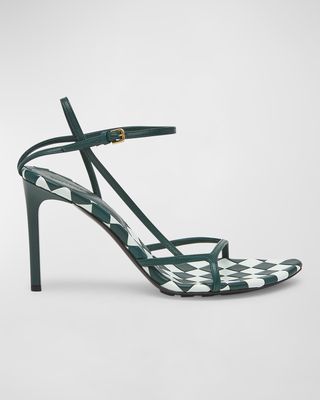Strappy Leather Bicolor Ankle-Strap Sandals