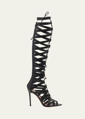 Strappy Nappa Leather Wrap-Up Knee-High Boots