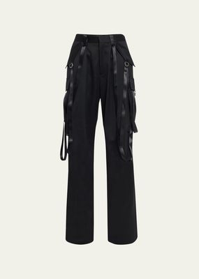 Strappy Wide-Leg Pleated Cargo Pants
