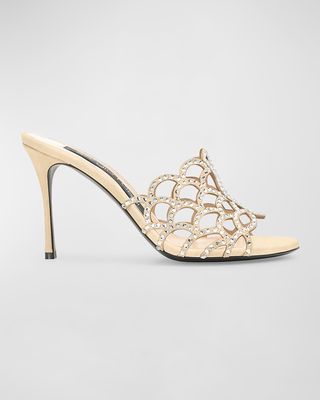 Strass Leather Caged Mule Sandals