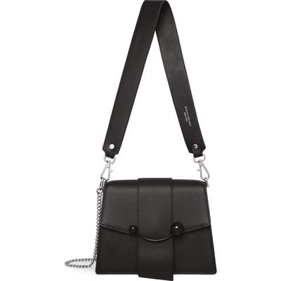 Strathberry Box Crescent Calfskin Leather Shoulder Bag in Black 