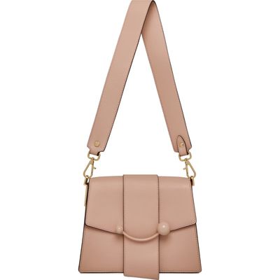 Strathberry Box Crescent Calfskin Leather Shoulder Bag in Peony 