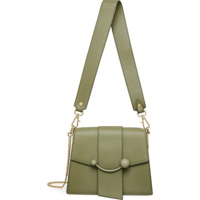 Strathberry Box Crescent Calfskin Leather Shoulder Bag in Pistachio 