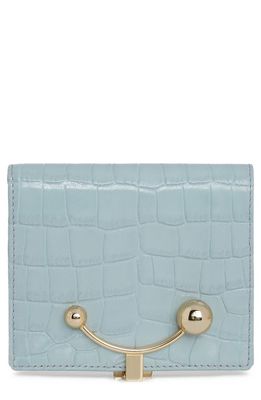 Strathberry Crescent Croc Embossed Leather Bifold Wallet in Duck Egg Blue