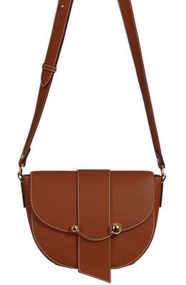 Strathberry Crescent Saddle Leather Crossbody Bag in Chestnut/Vanilla