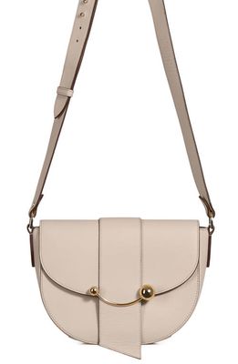Strathberry Crescent Saddle Leather Crossbody Bag in Oat