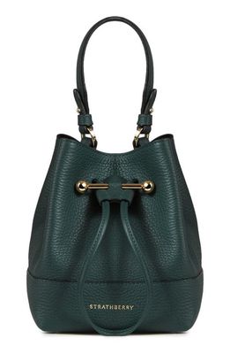 Strathberry Lana Osette Bicolor Leather Crossbody Bucket Bag in Bottle Green