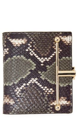 Strathberry Melville Street Snake Embossed Leather Bifold Wallet in Slate Green